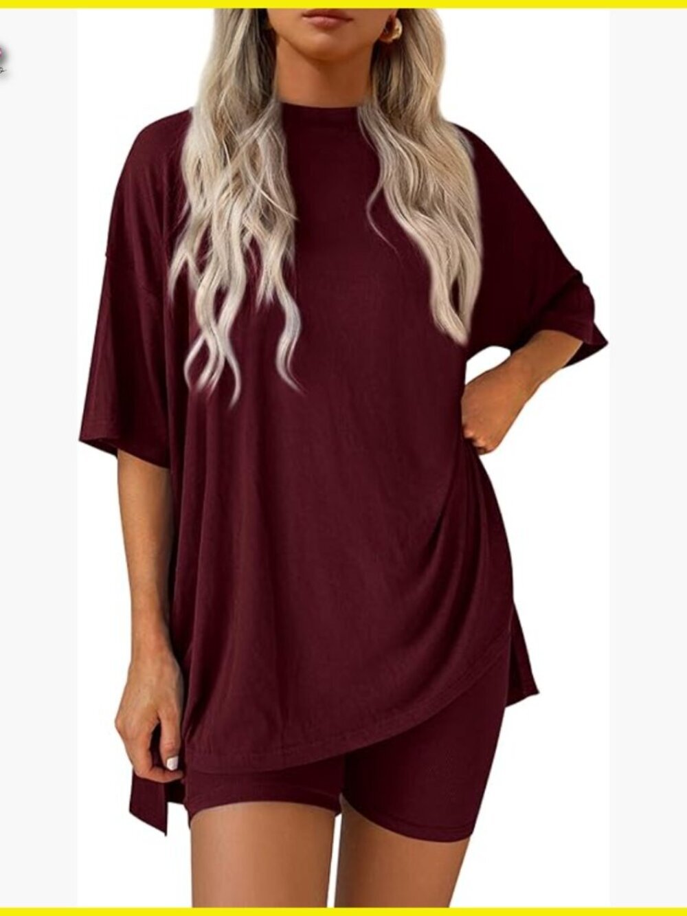 Oversized Short Sleeve Top Biker Shorts Set Loose Fit Lounge Wear